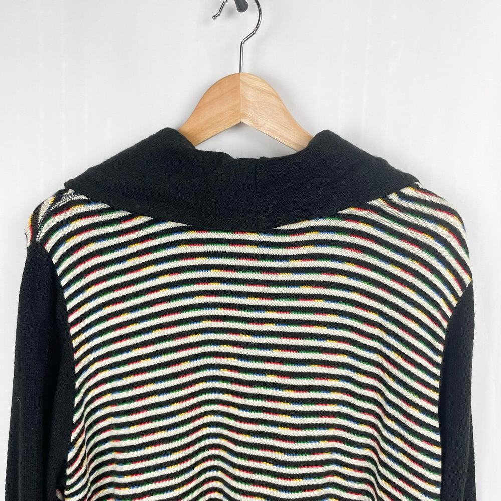 Ali Miles Tunic Sweater Size L Black Rainbow Multi Striped Cowl‎ Neck Pullover - Picture 7 of 11